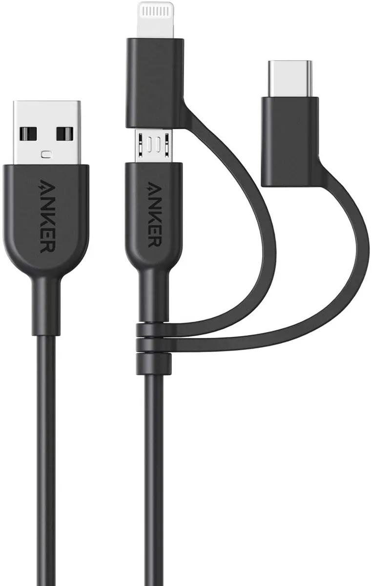 Anker Anker Powerline II 3-in-1 Cable Lightning USB-C Micro USB 3 ft — product photo
