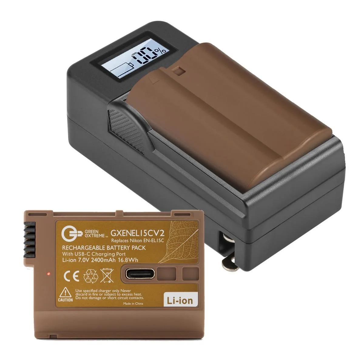 Green Extreme Battery Green Extreme EN-EL15c 16.8Wh Li-Ion Battery Kit with Charger and 2x Plate — product photo