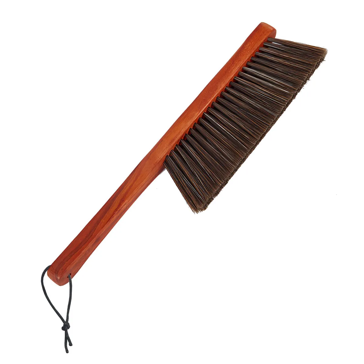 Wood-handled hand broom with dense soft PET bristles