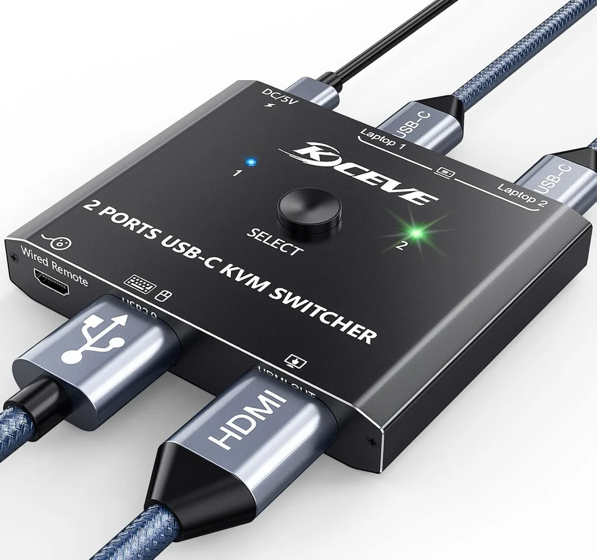  TRENDnet USB C KVM Switch 2 Port 4K 60Hz 1.5m Remote — product photo