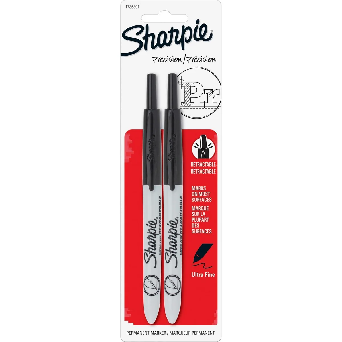 Sharpie Sharpie 1735801 Retractable Ultra Fine Marker 2 Pack Black — product photo