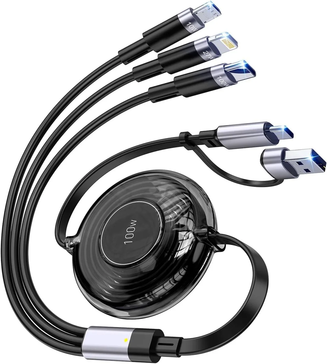 Mobee Mobee 100W 6-in-1 Retractable Multi USB Charging Cable 1.2m Black — product photo
