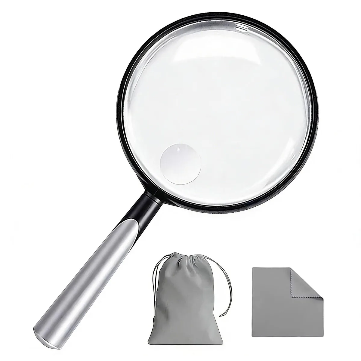 Silver handheld magnifier with 110mm dual lens and lightweight ABS frame, 12 pack