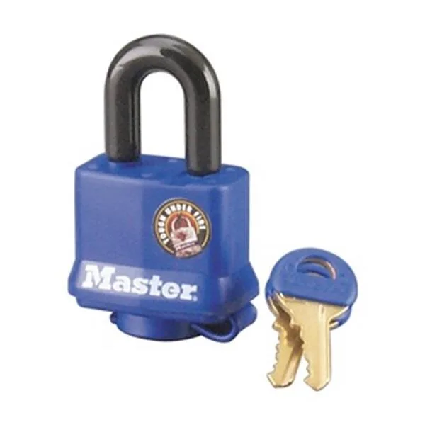 Blue laminated steel padlock, 2 inch shackle, rectangular body