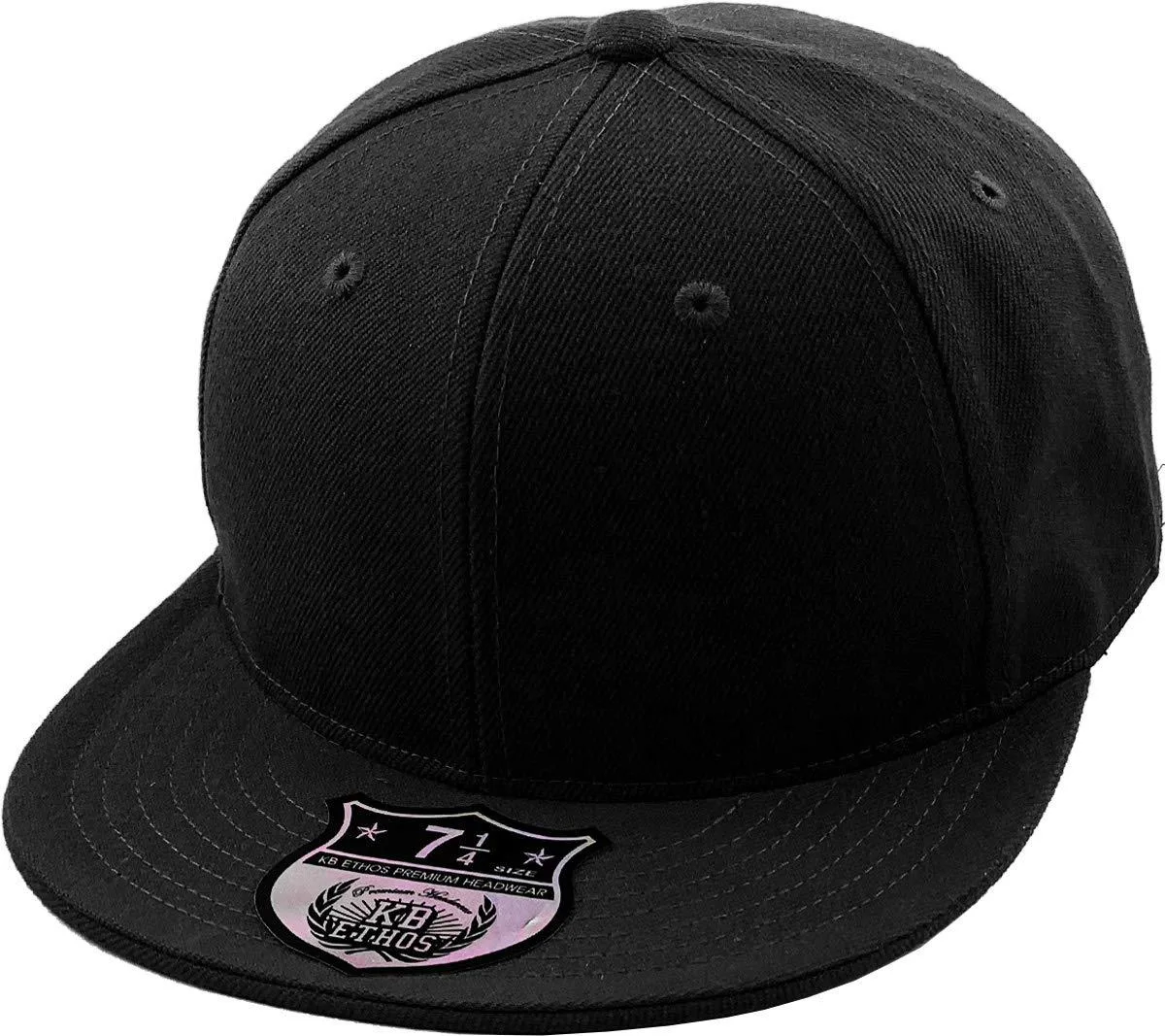 KBETHOS 6 Panel Flat Brim Fitted Cap Black 7 5/8 — product photo