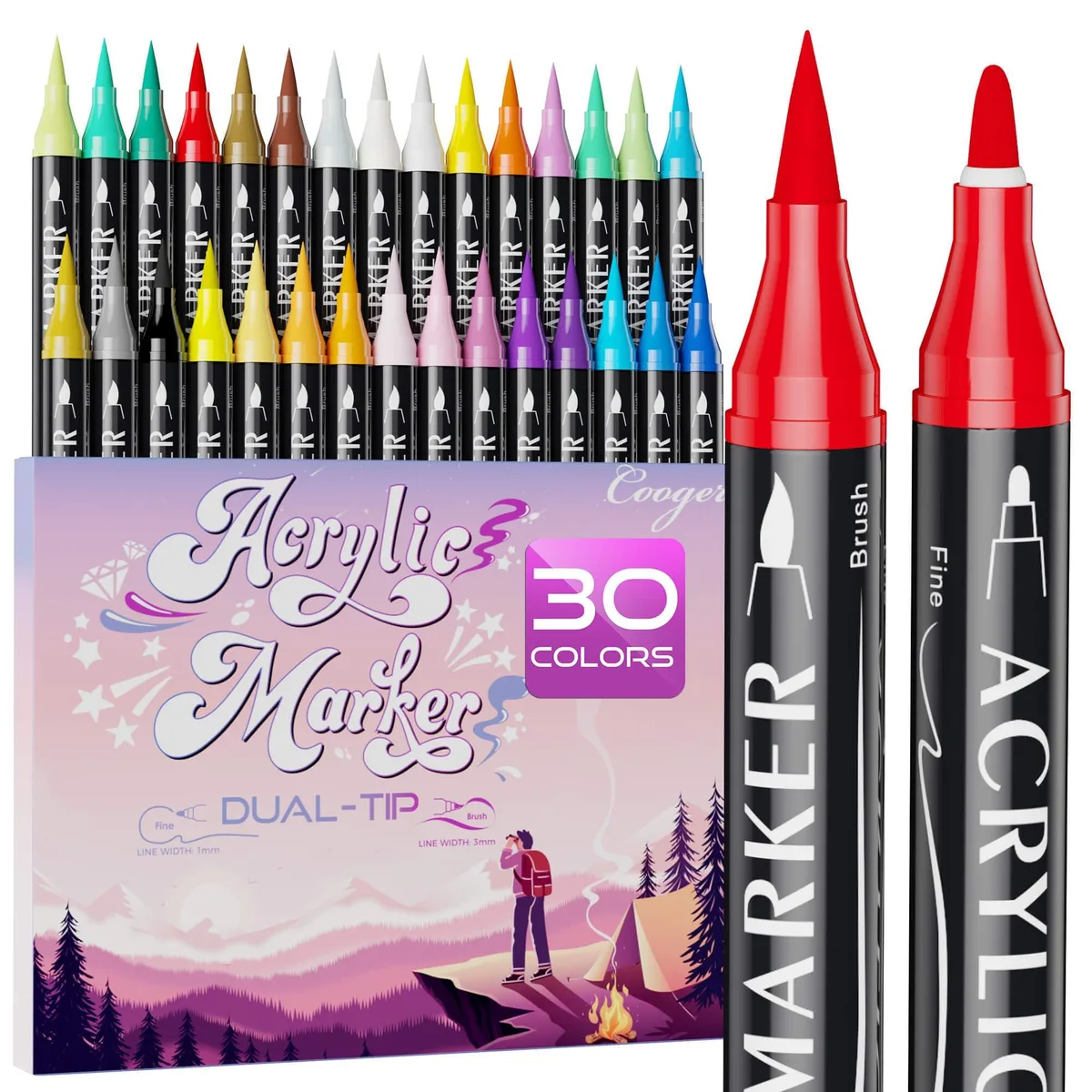  Coogert 30 Colors Dual Tip Acrylic Paint Markers — product photo