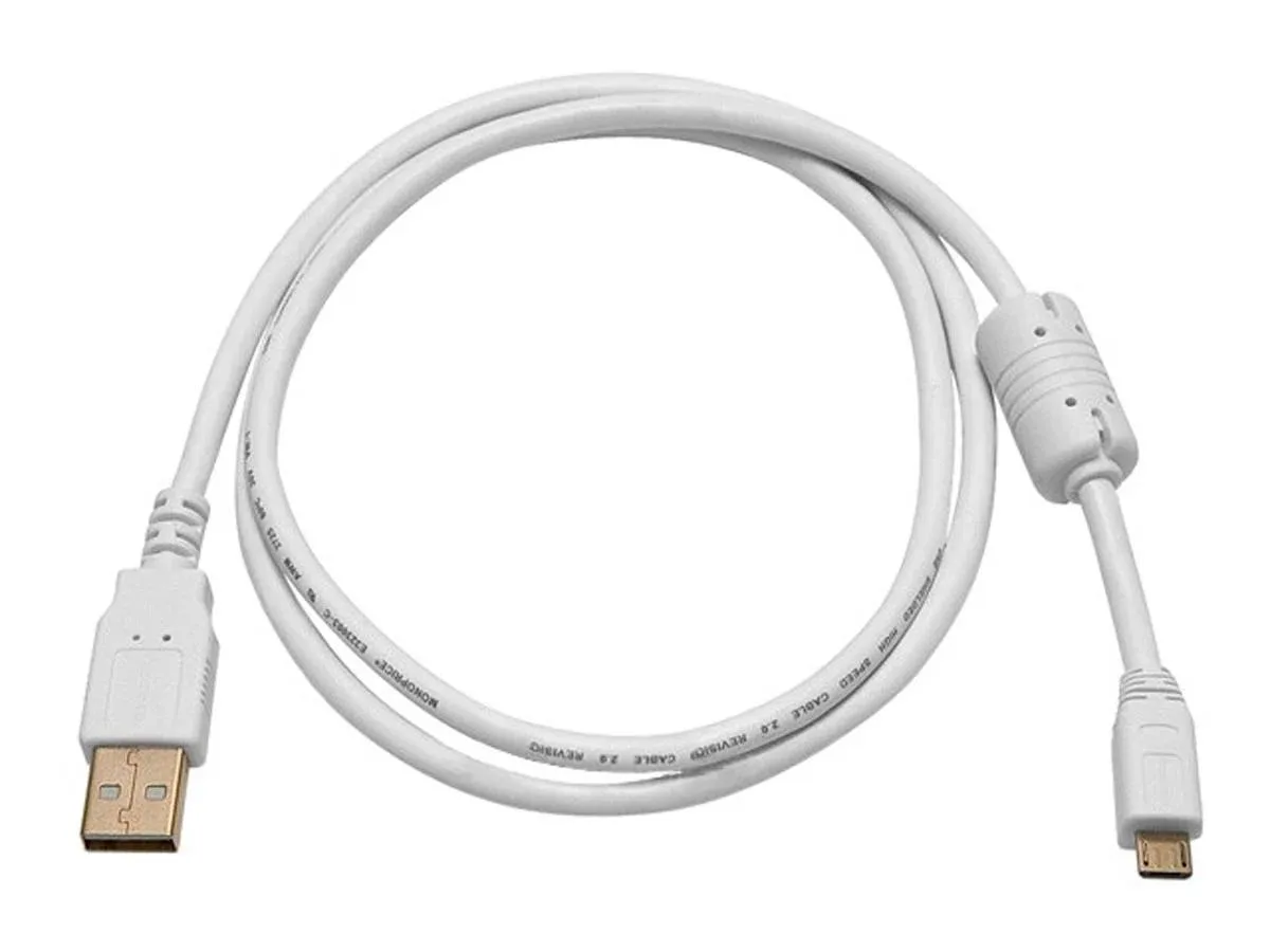 Monoprice Inc. Monoprice Inc. 8640 USB 2.0 cable 3.00 ft white USB A male to micro B male 5-pin 28/24AWG gold plated — product photo