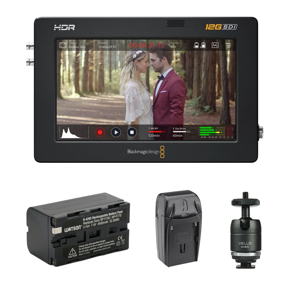 Blackmagic Design Pty. Ltd. Blackmagic Design Video Assist 5" 12G-SDI/HDMI HDR Monitor Bundle with NP-F770 Battery, Charger &amp; Ball Head — product photo