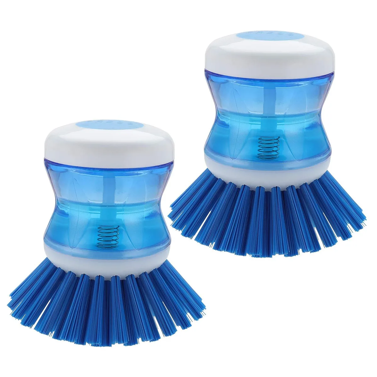 Two black dish brushes with soap dispensers and stiff bristles