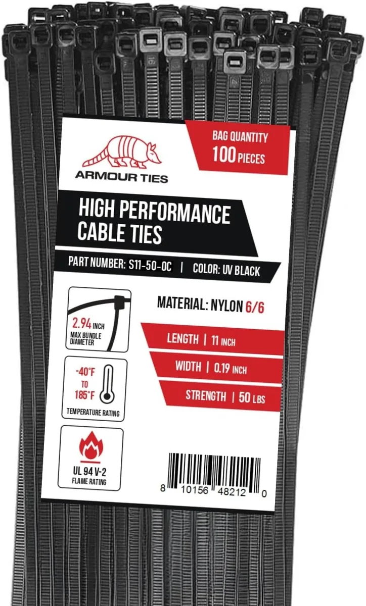 Ennovor Ennovor 11-inch Black Cable Ties 50lb 100-Pack — product photo