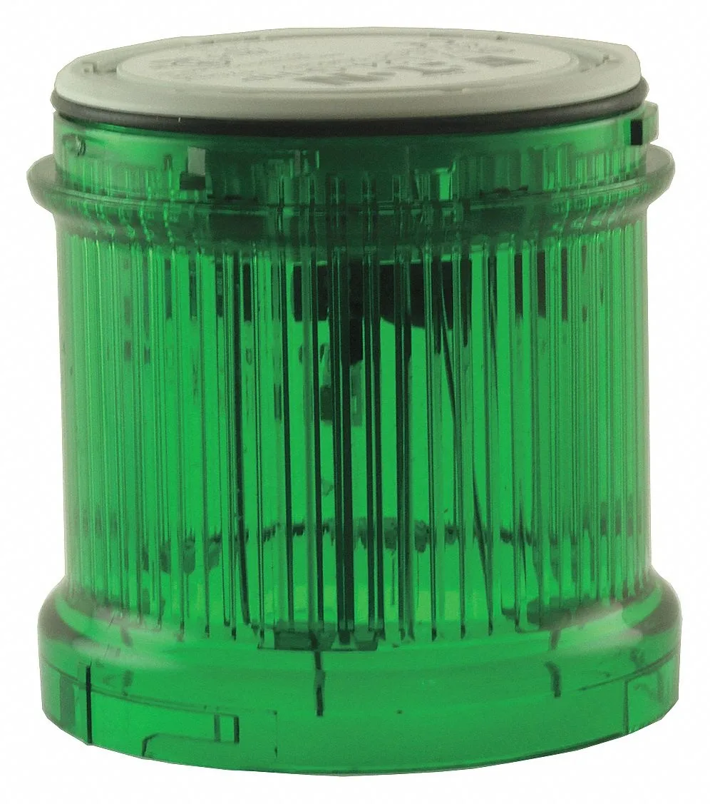 Green cylindrical LED tower light module 70 mm diameter ABS housing polycarbonate Fresnel lens