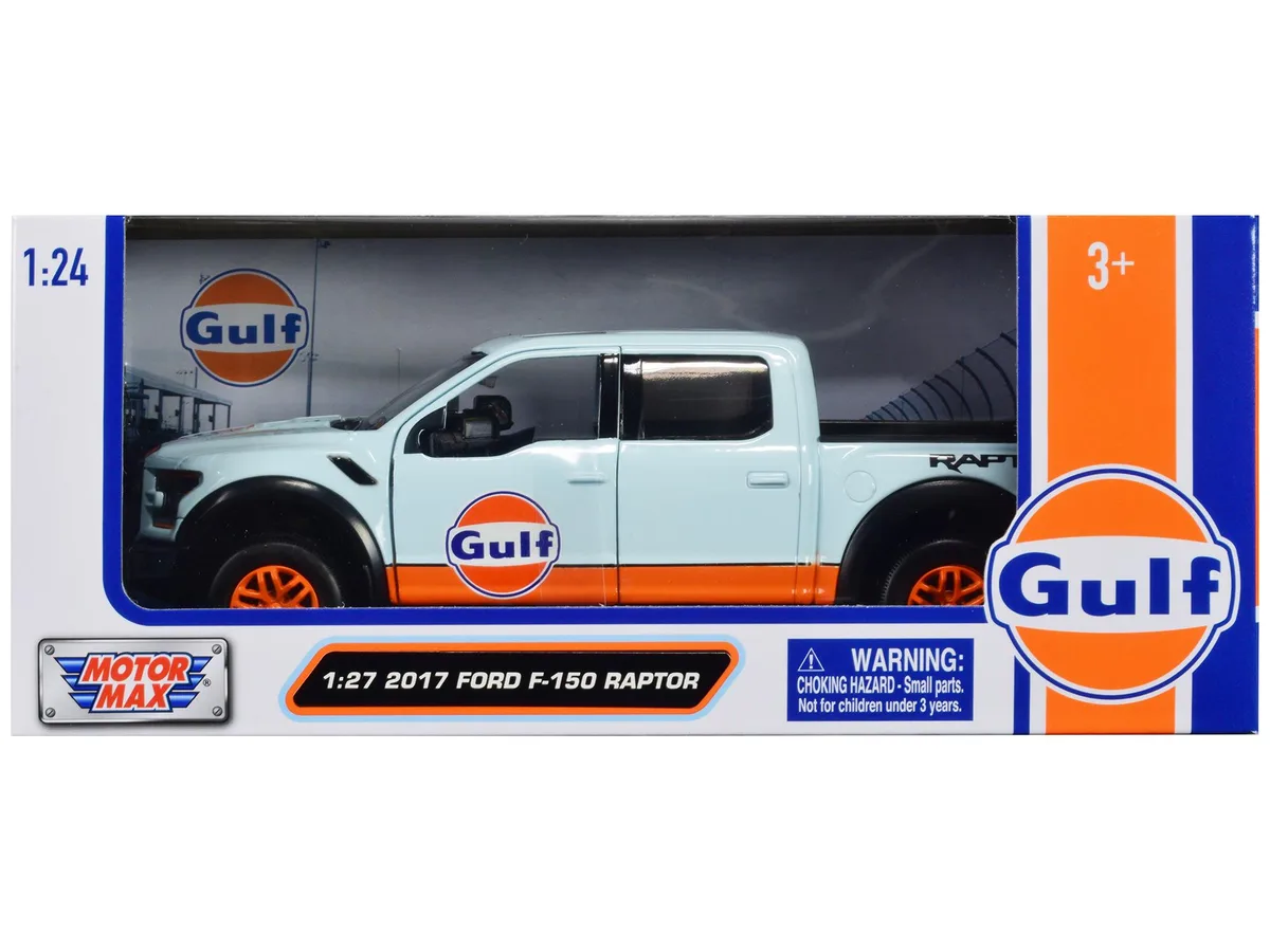 MOTORMAX MOTORMAX 2017 Ford F-150 Raptor Light Blue Orange Gulf Oil 1/27 Diecast Truck — product photo