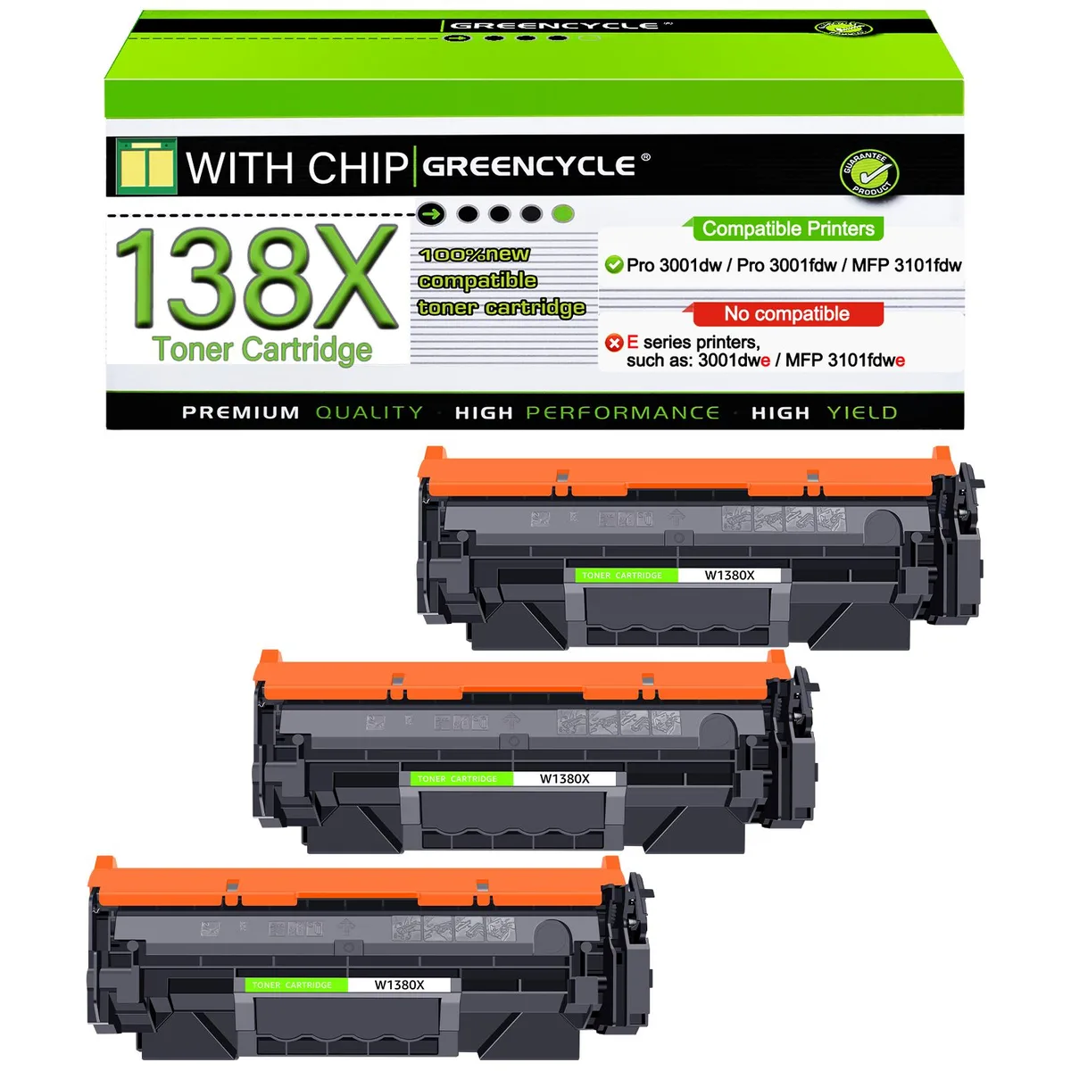 GREENCYCLE GREENCYCLE W1380X toner cartridge 3 pack black 4000 pages — product photo