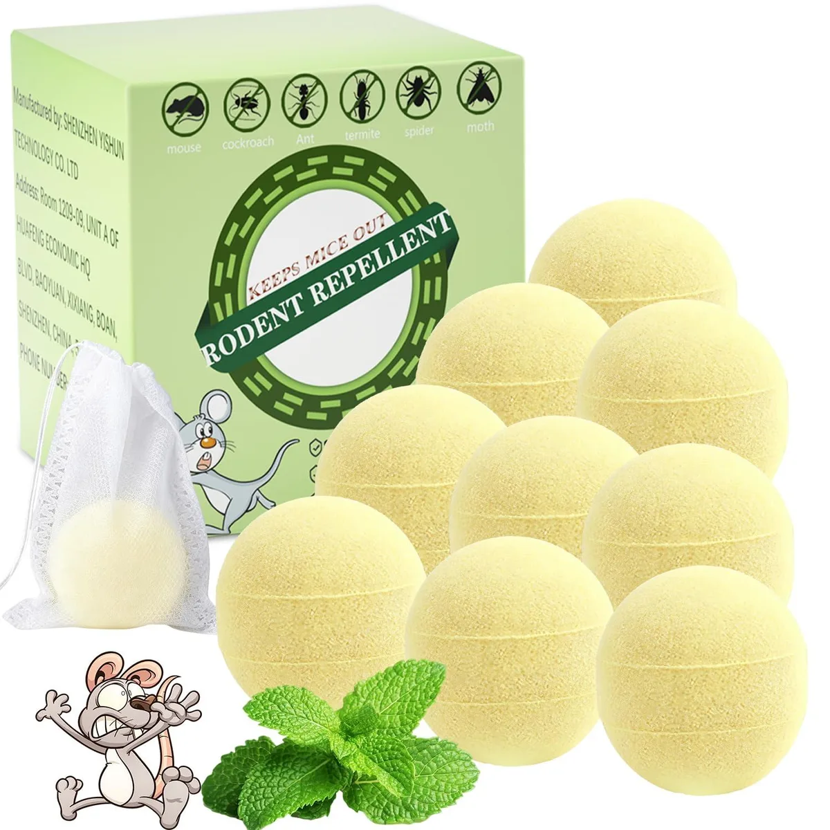 Eight peppermint oil rodent repellent balls in storage bags