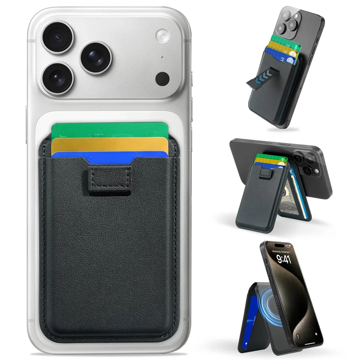  Sunnywin Kb01 MagSafe Wallet 5-Card RFID Stand Black — product photo
