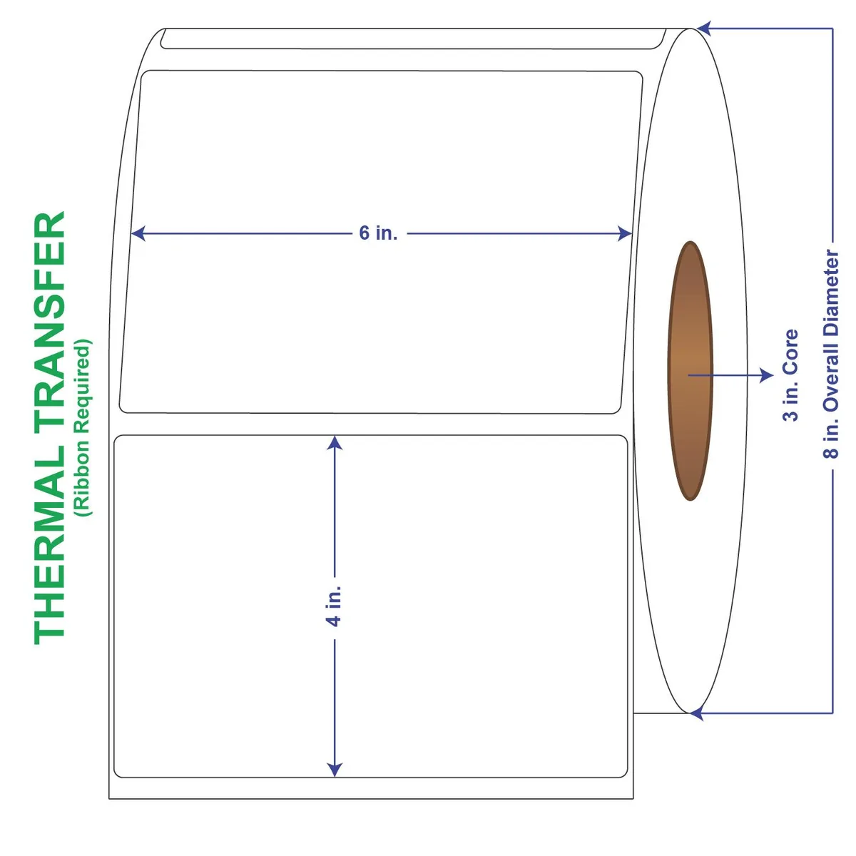 Four white label rolls in a carton, thermal transfer, non-perforated