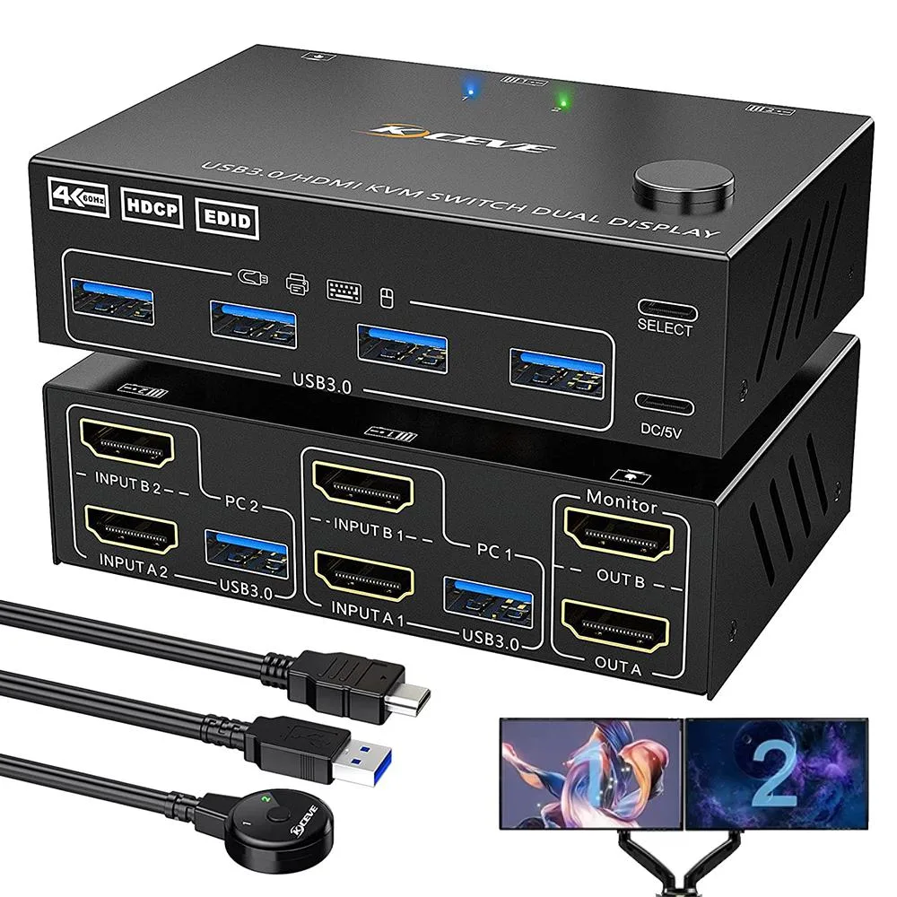 AUTYUE AUTYUE 2-Port Dual Monitor HDMI KVM Switch 4K 60Hz 4 USB 3.0 — product photo