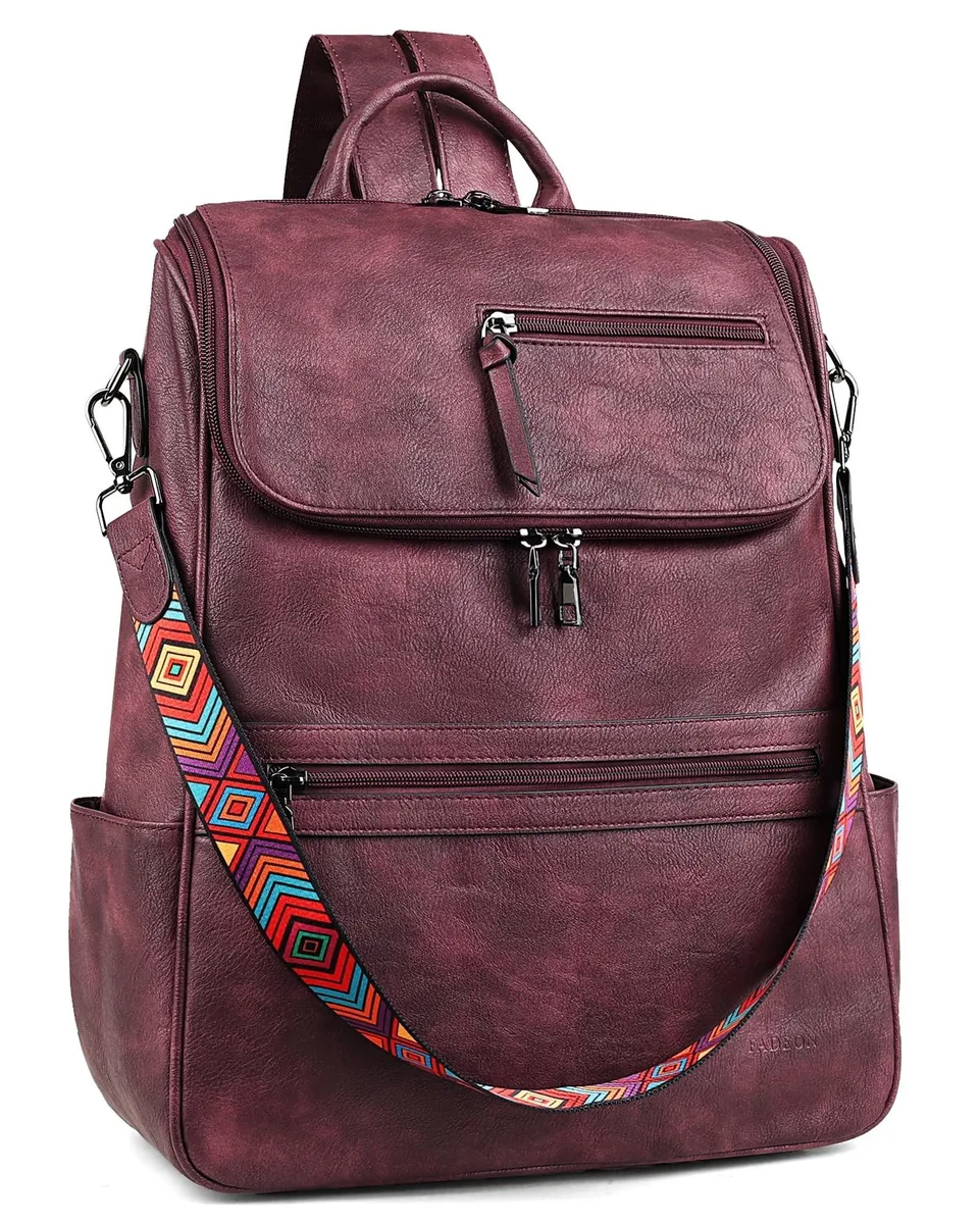 ALSEYE ALSEYE Women's PU Leather Laptop Backpack Red 15.6" 2 in 1 accessory — product photo