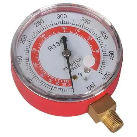 Red high-side HVAC gauge, 2-3/4 inch dial, 500 psi scale
