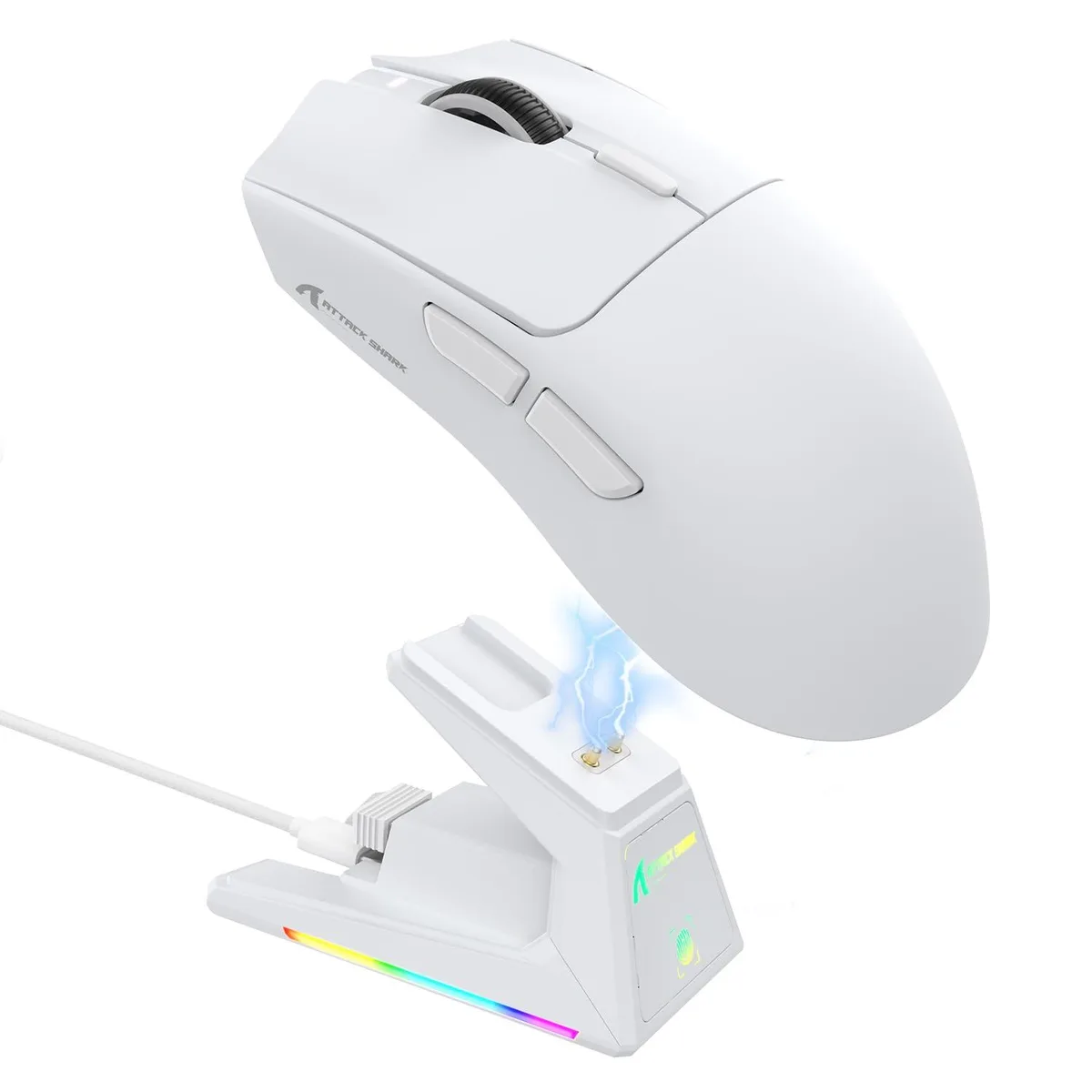  ATTACK SHARK X1 Ultralight Wireless Gaming Mouse White 53g 40000 DPI Tri Mode Charging Dock — product photo