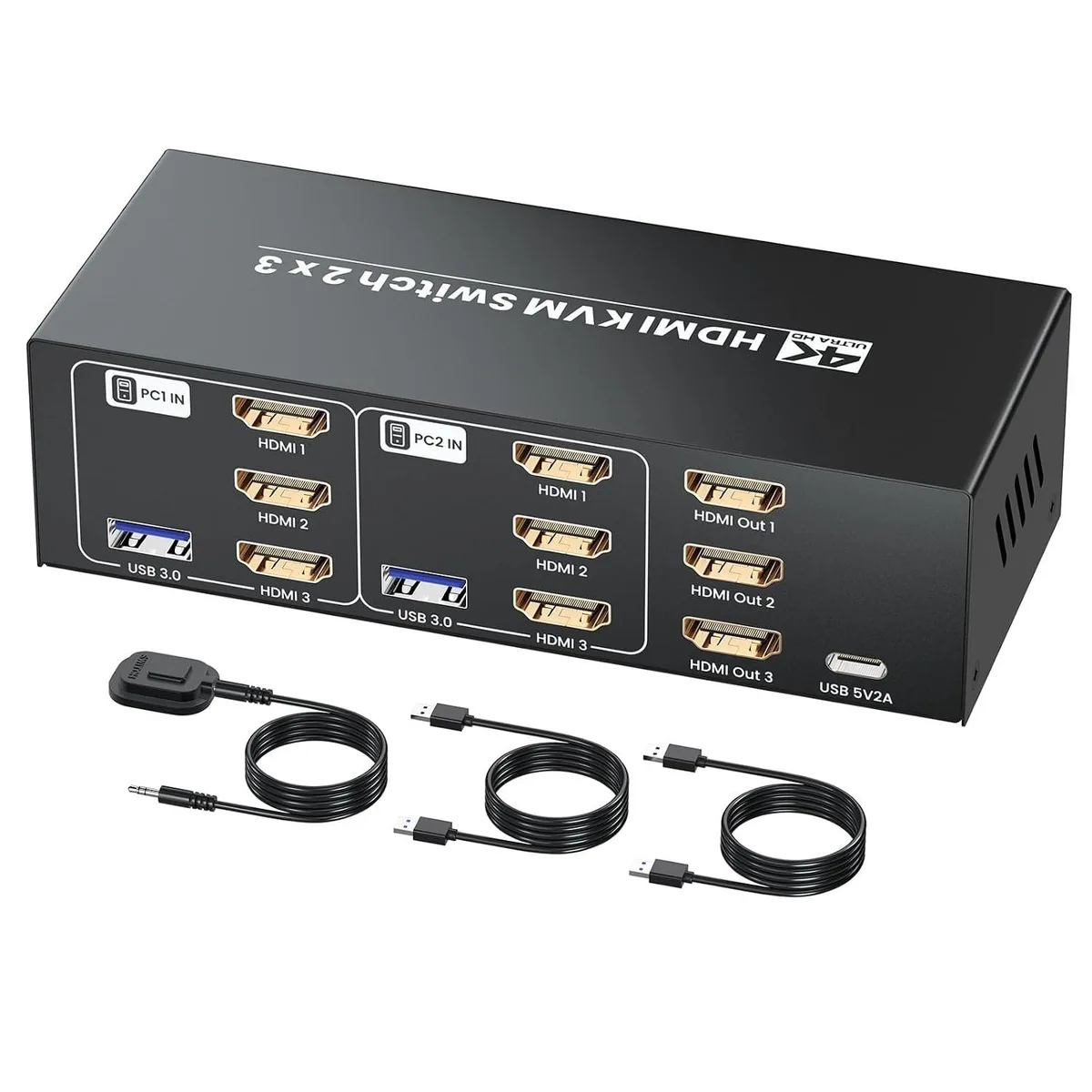GCROWN GCROWN 4K/60Hz HDMI KVM Switch 2 Computers 3 Monitors 4 USB 3.0 Ports — product photo