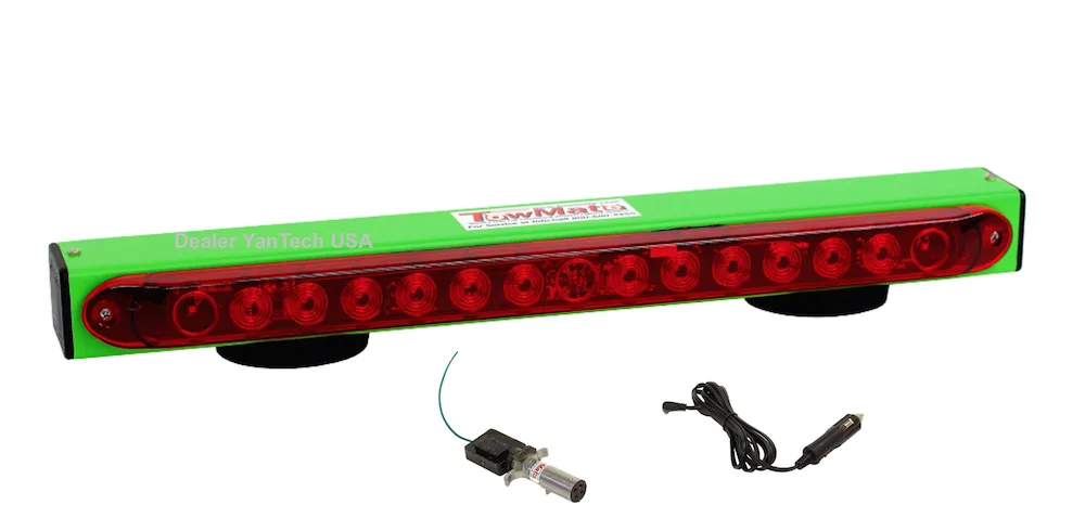 Lime green 22-inch wireless tow light bar with 14 red LEDs and magnetic base