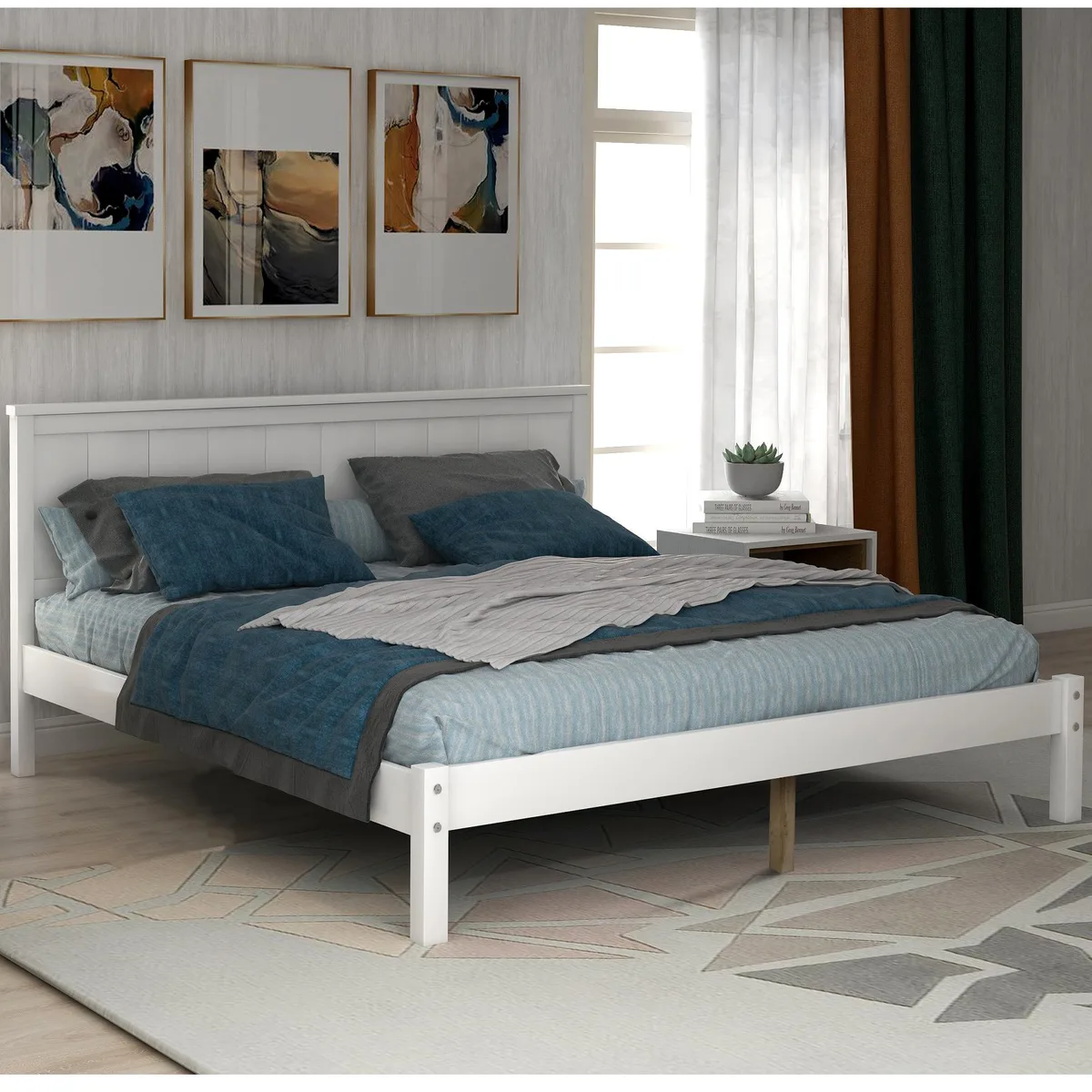 tuphen tuphen Platform Bed Frame with Headboard White Full 191419 — product photo