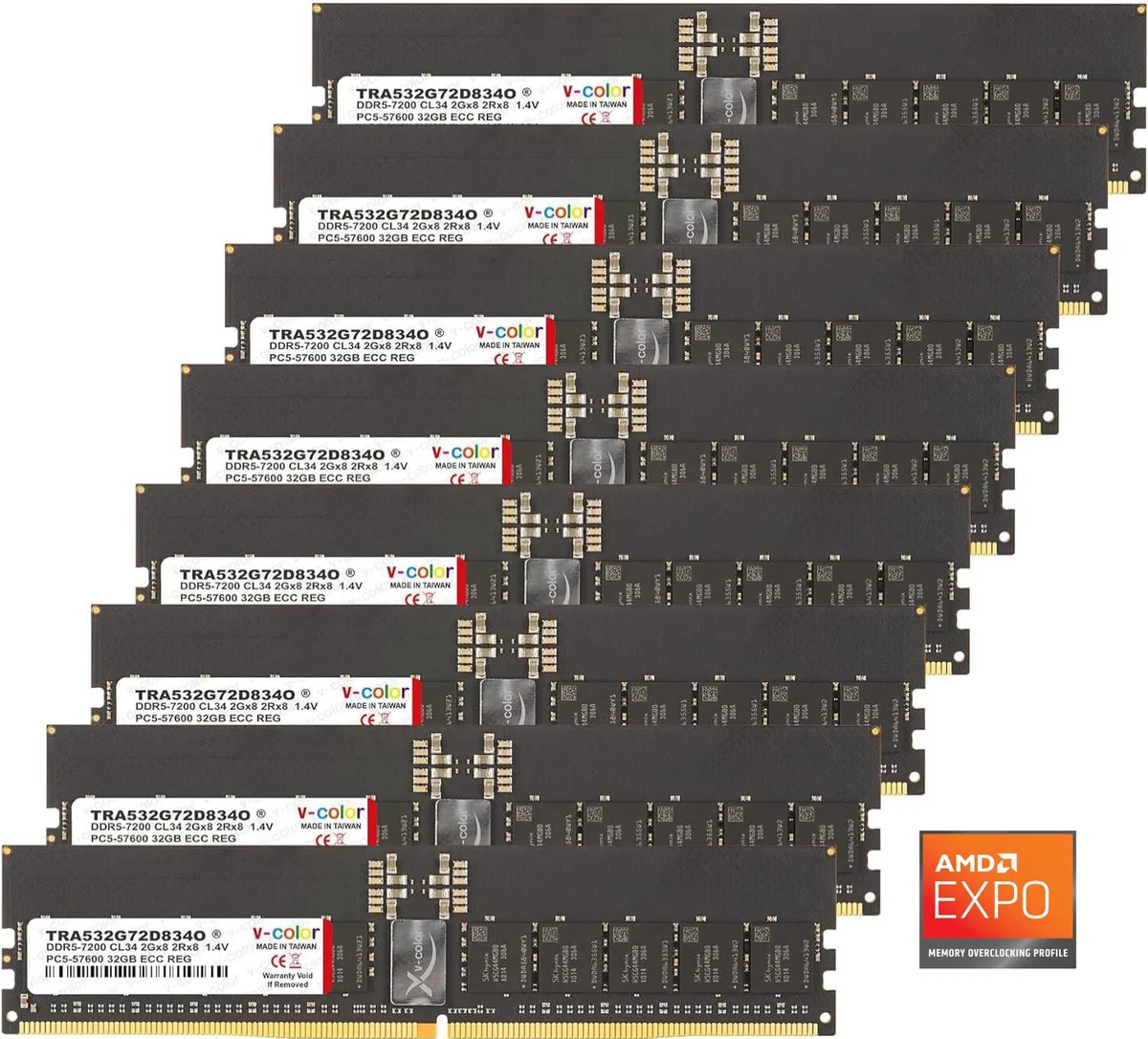 V-color V-color WRX90 OC R-DIMM 256GB (8x32GB) DDR5 7200 CL34 1.4V ECC Registered Memory Upgrade — product photo