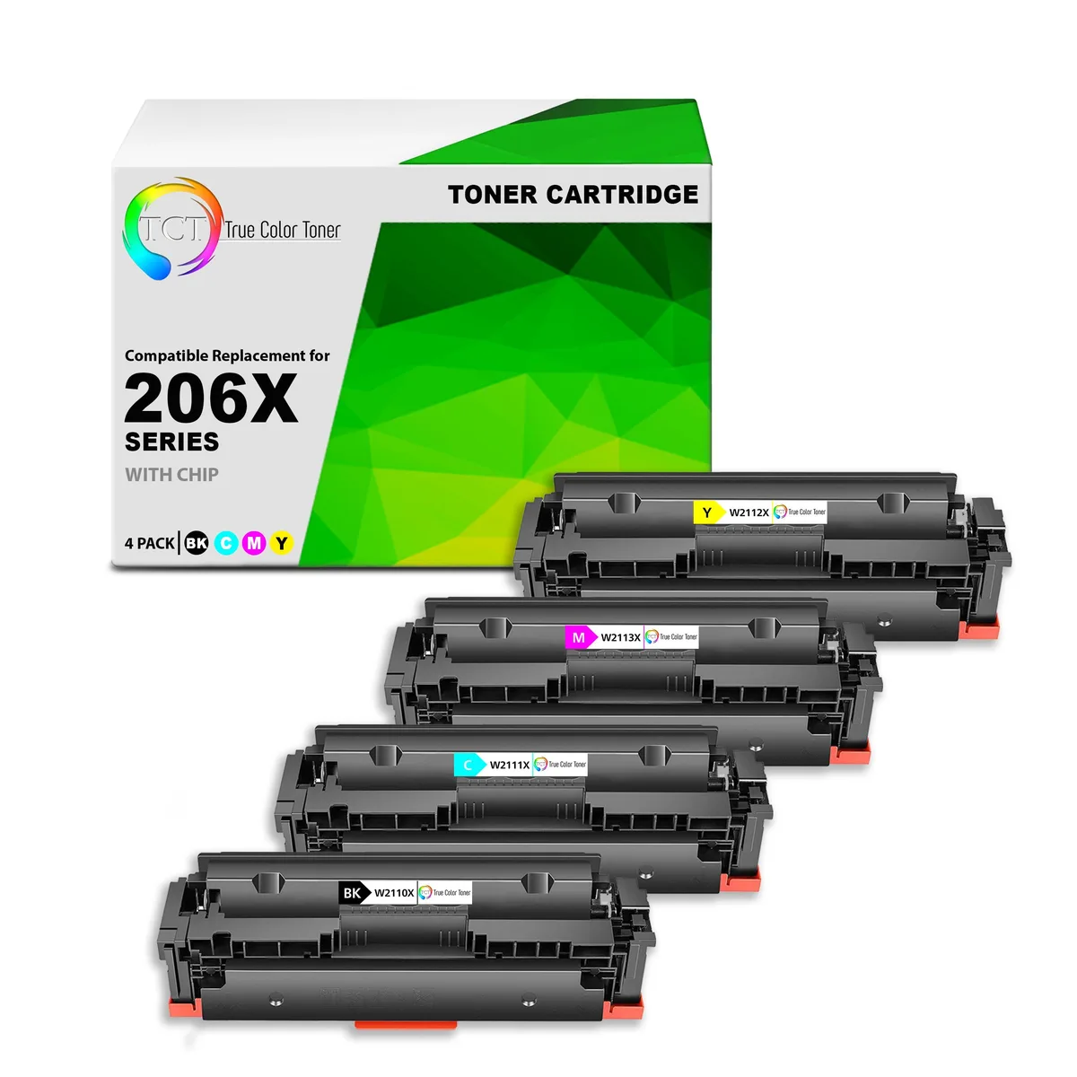 True Color Toner True Color Toner 206X 4-Pack Toner Cartridges High Yield W2110X W2111X W2112X W2113X — product photo
