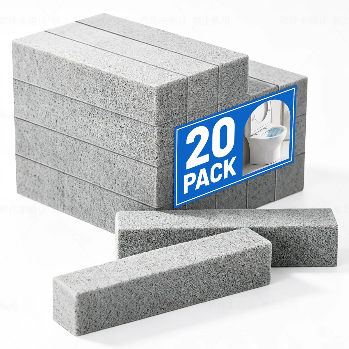 Twenty rectangular pumice stones with detachable handles in bulk packaging