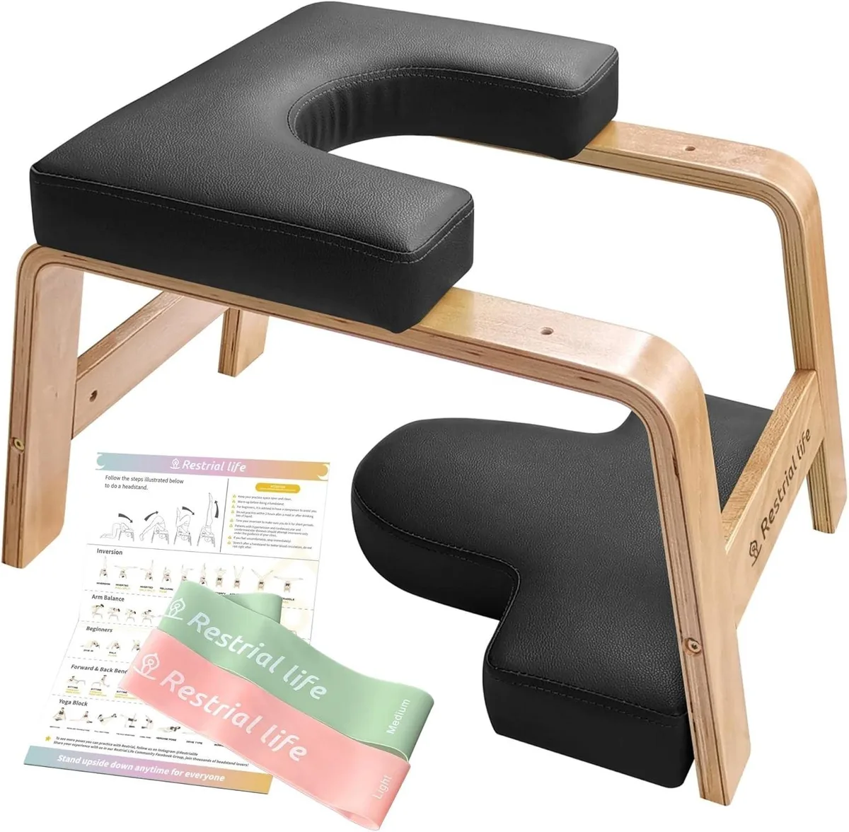 TAURKENAM TAURKENAM Yoga Headstand Bench Wood PU Pads 300 lbs 2.5-inch cushion Multi-Color — product photo