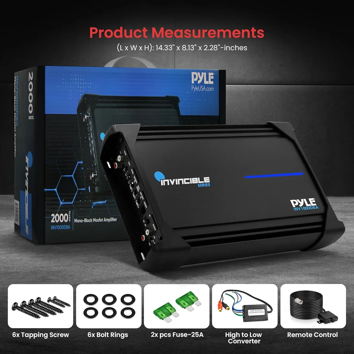 Pyle Pyle INV1000DBA Marine Mono Class D Amplifier 2000W Max 1000W RMS 1 Ohm — product photo
