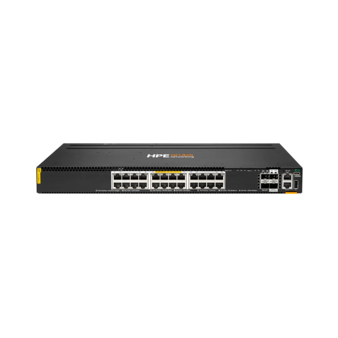 HPE HPE Aruba CX 6300M R8S89A 24p Smart Rate 1G/2.5G/5G/10G Class6 PoE 2p 50G 2p 25G network switch — product photo