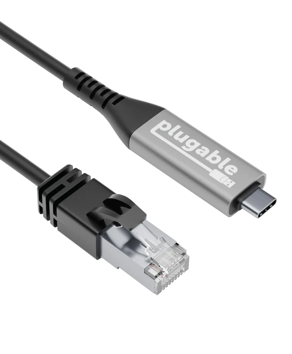 Space grey USB-C to RJ45 cable with integrated Gigabit adapter, 2m length