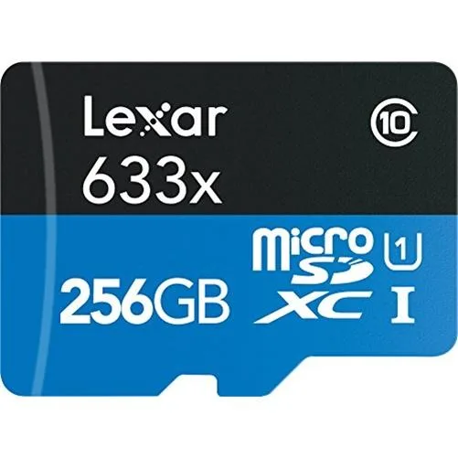 Blue Lexar High-Performance 633x 256GB microSDXC card with SD adapter