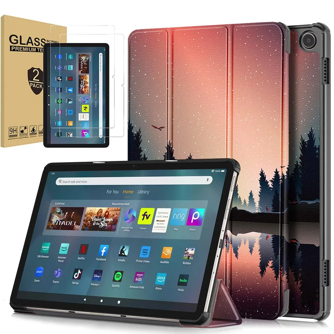 Hard-shell tablet case in Forest Dusk with trifold stand and two screen protectors