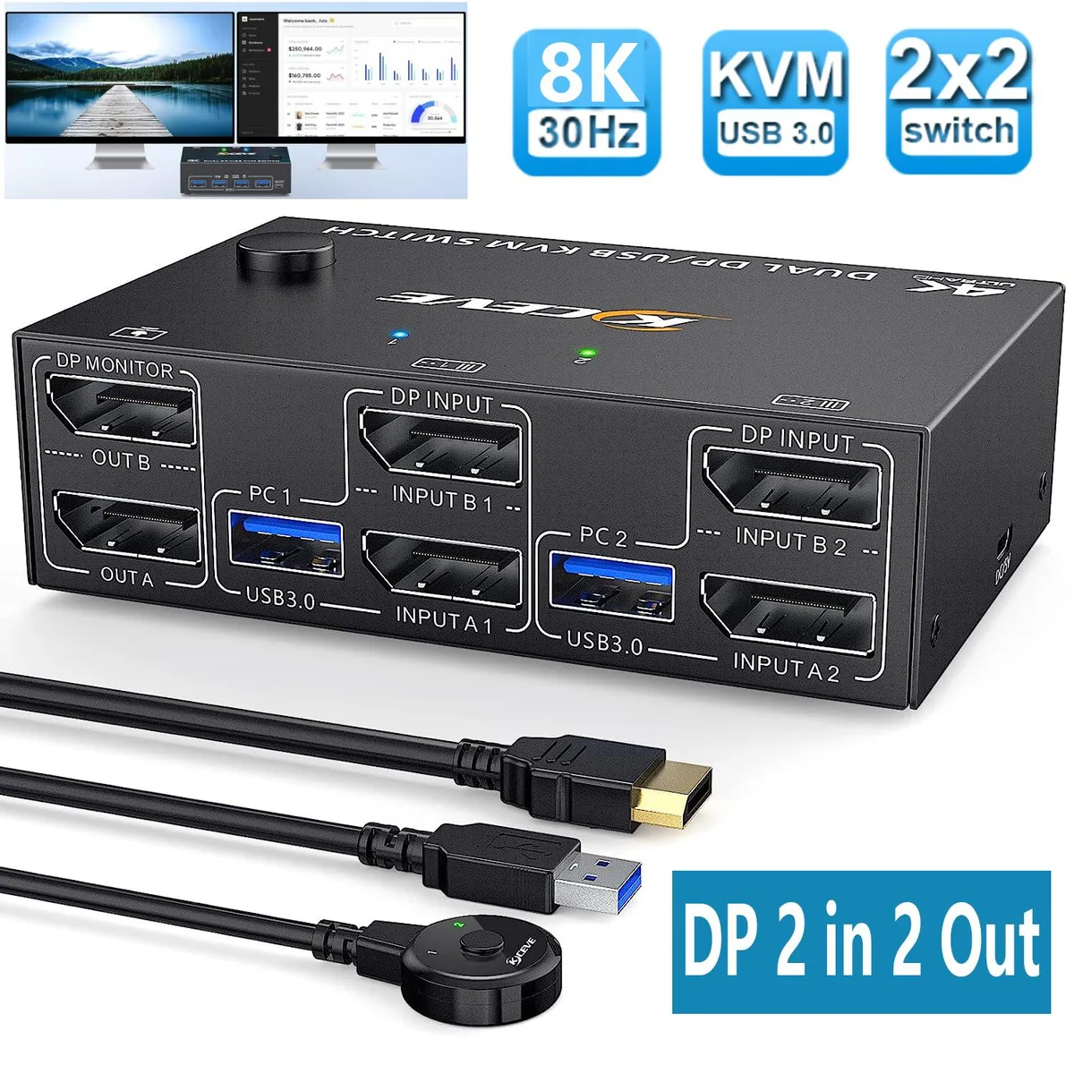 SMA SMA DisplayPort 1.4 KVM Switch Dual Monitor 2 in 2 Out 8K@30Hz 4K@144Hz — product photo