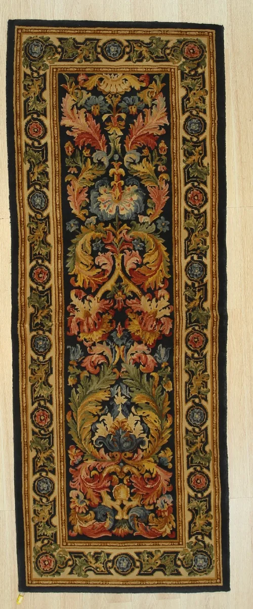 Hand-knotted brown wool Savonnerie rug with traditional allover pattern, rectangular shape, low pile texture