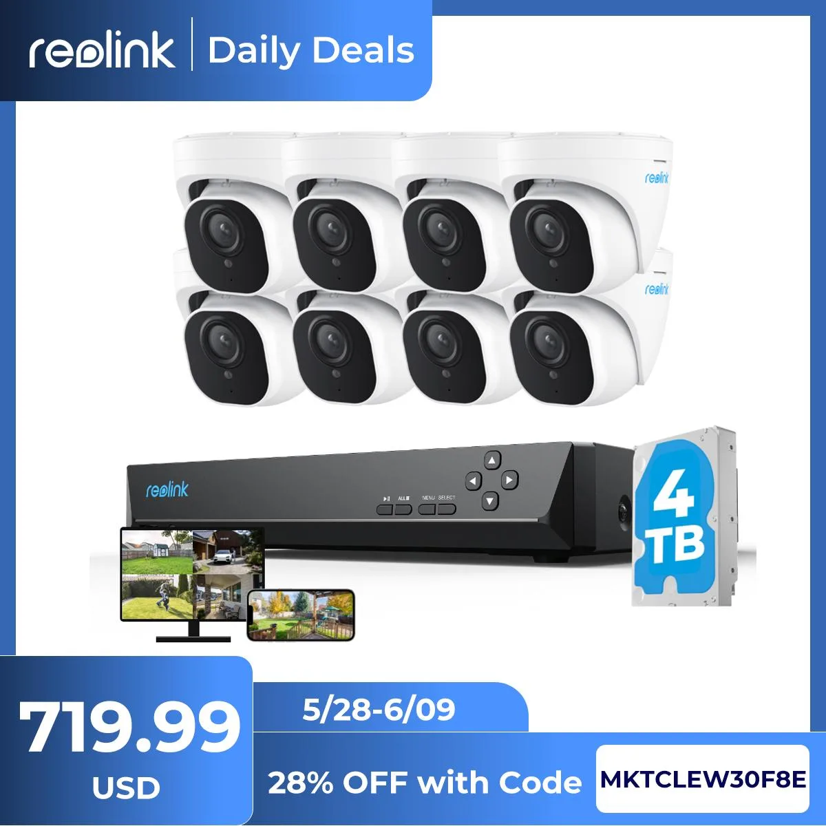 Reolink Reolink RLK16-800D8-A 4K 16CH NVR Kit 8 Cameras 4TB HDD — product photo
