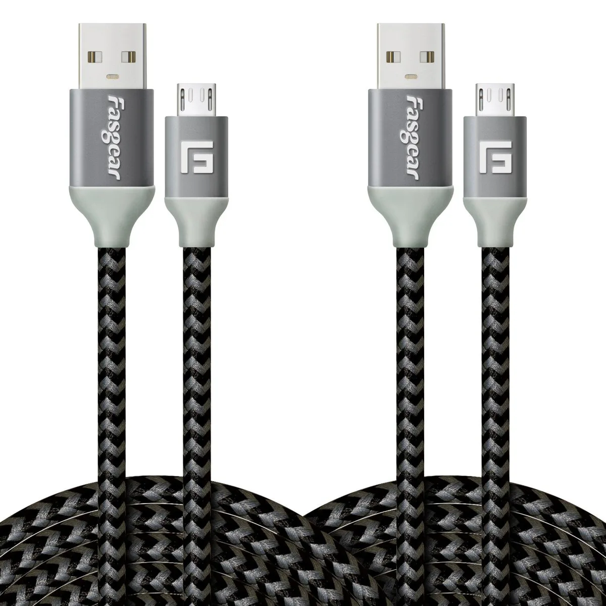 Two black braided Micro USB cables ten feet long