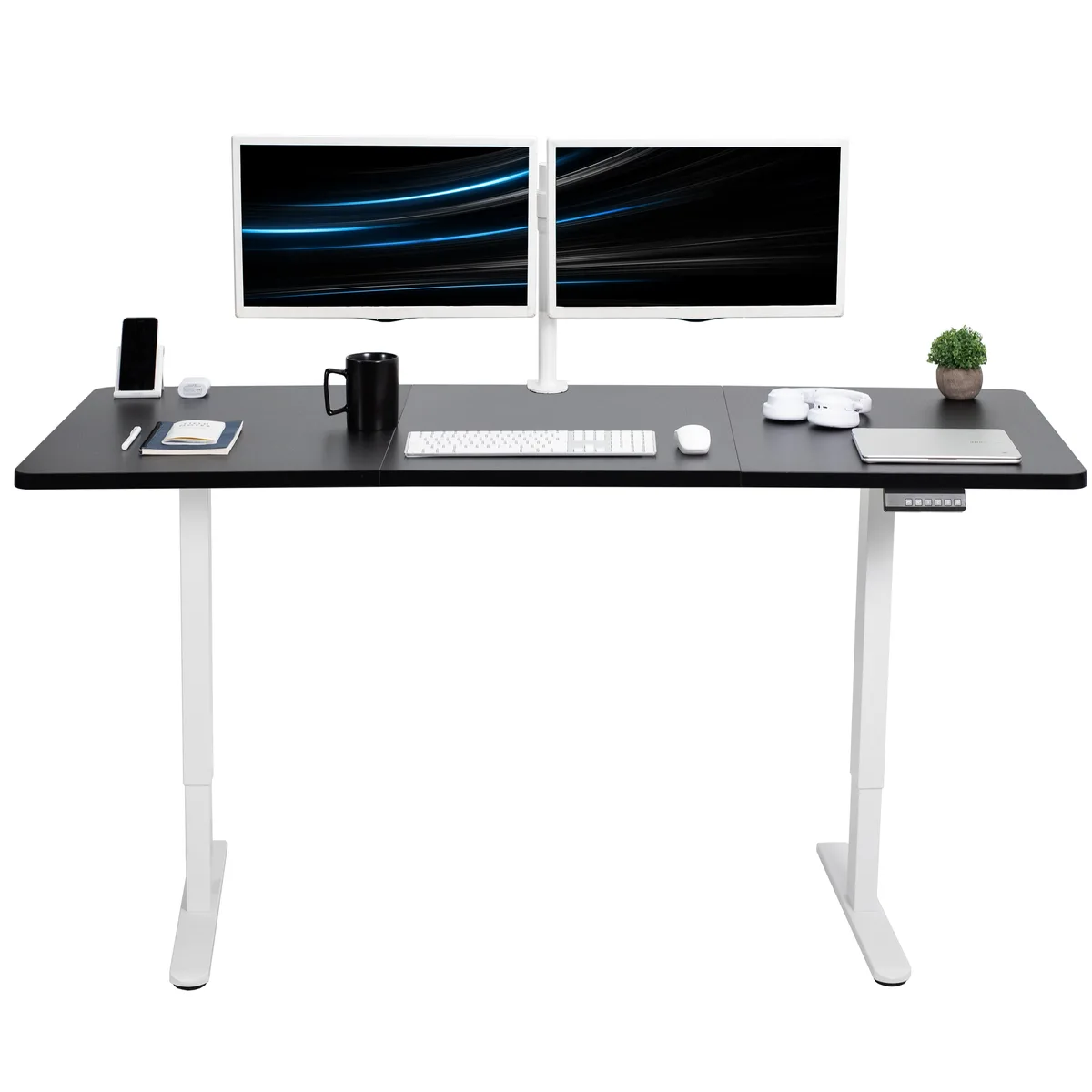 VIVO VIVO Electric Dual Motor 71 x 30 Standing Desk Black Top White Frame office furniture — product photo