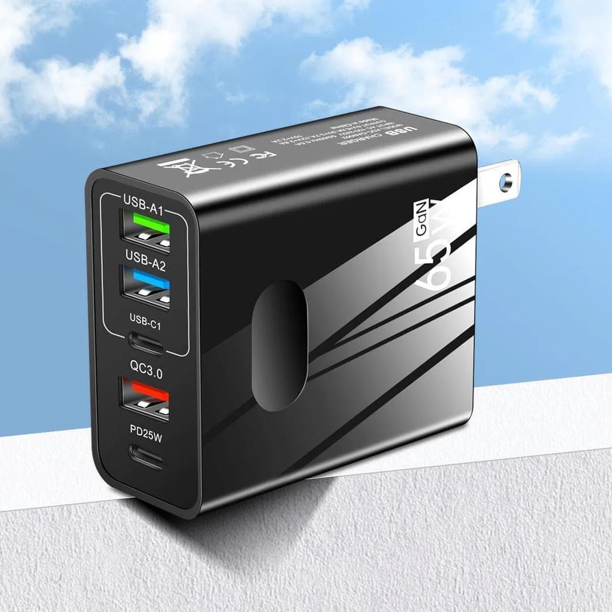 Aomoproing Aomoproing 5 Port USB C Charger 65W PD 3.0 GaN Black — product photo