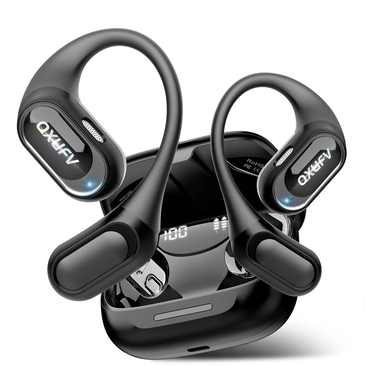  QXUFV QX68 Open Ear Headphones Bluetooth 5.4 Black — product photo