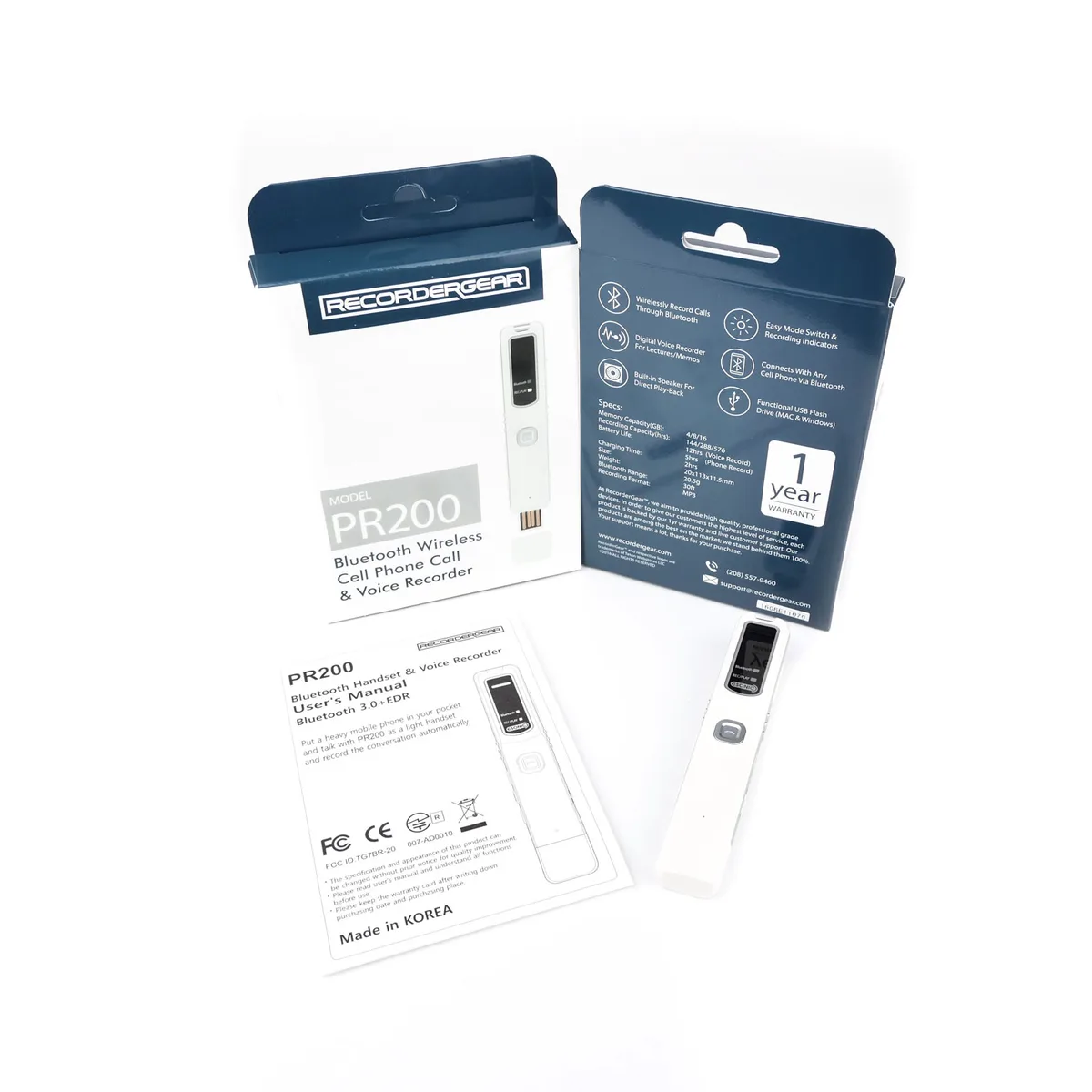 RecorderGear RecorderGear PR200 Bluetooth voice recorder 144hr 12hr battery — product photo