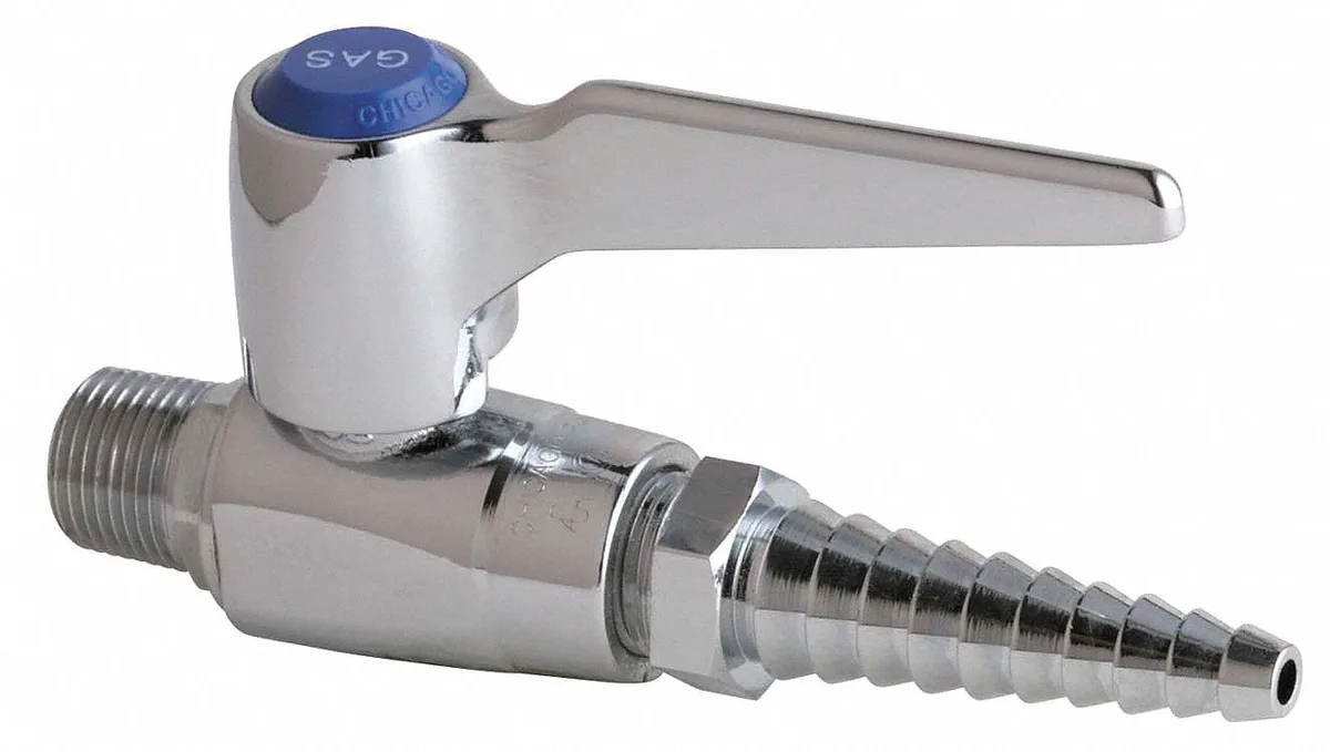 CHICAGO FAUCET COMPANY CHICAGO FAUCET COMPANY 909-CGASCP 3/8" MNPT x Barb Brass Ball Valve Inline — product photo