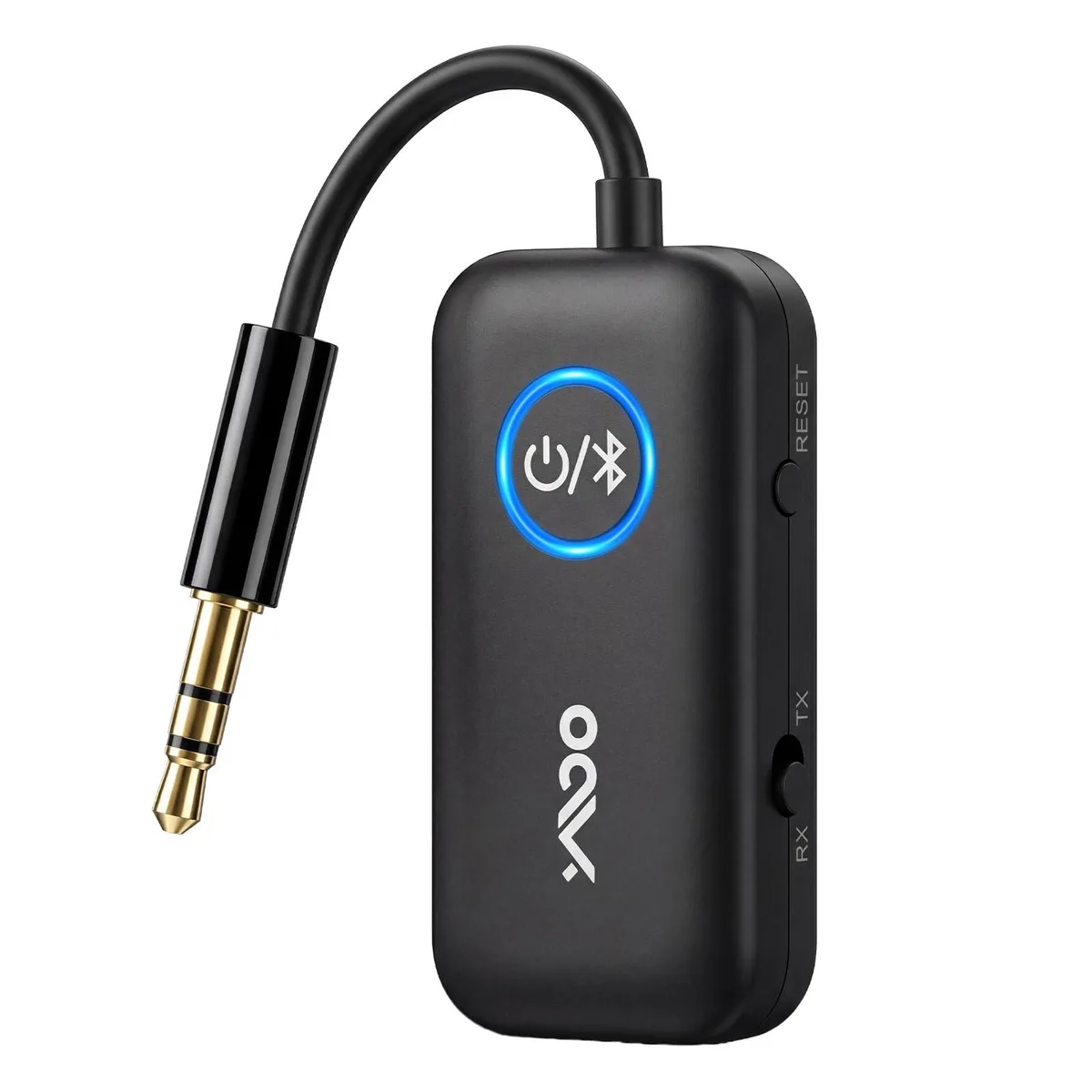 Compact black rectangle with 3.5mm jack, 2.4 by 1.18 by .55 inches