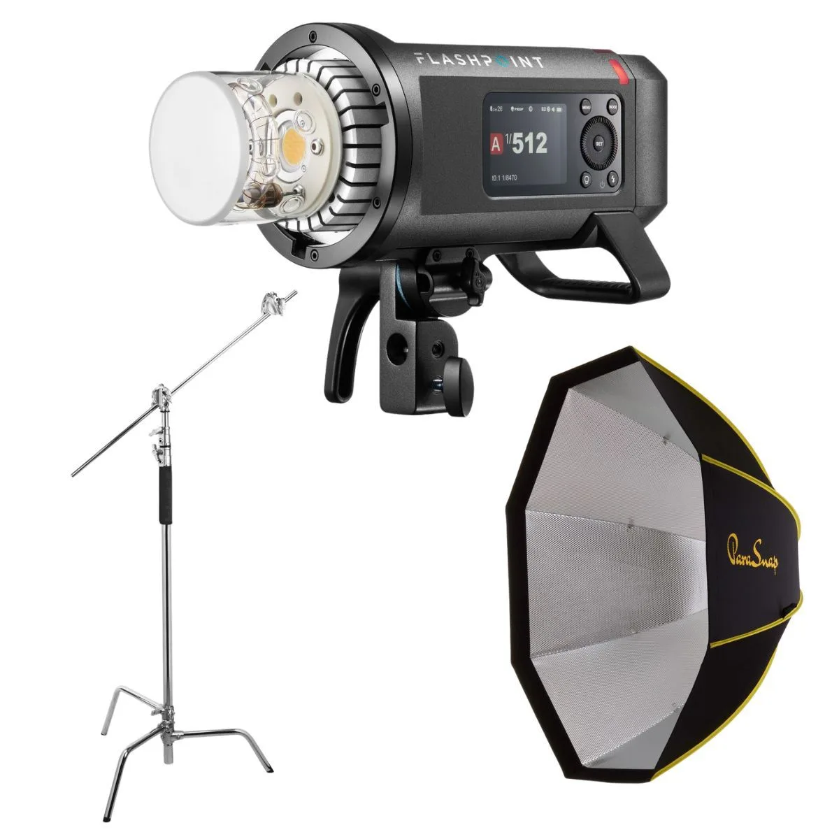 Flashpoint Brand Flashpoint XPLOR 600PRO II TTL R2 600ws 2.4GHz Kit With Softbox and C-Stand — product photo