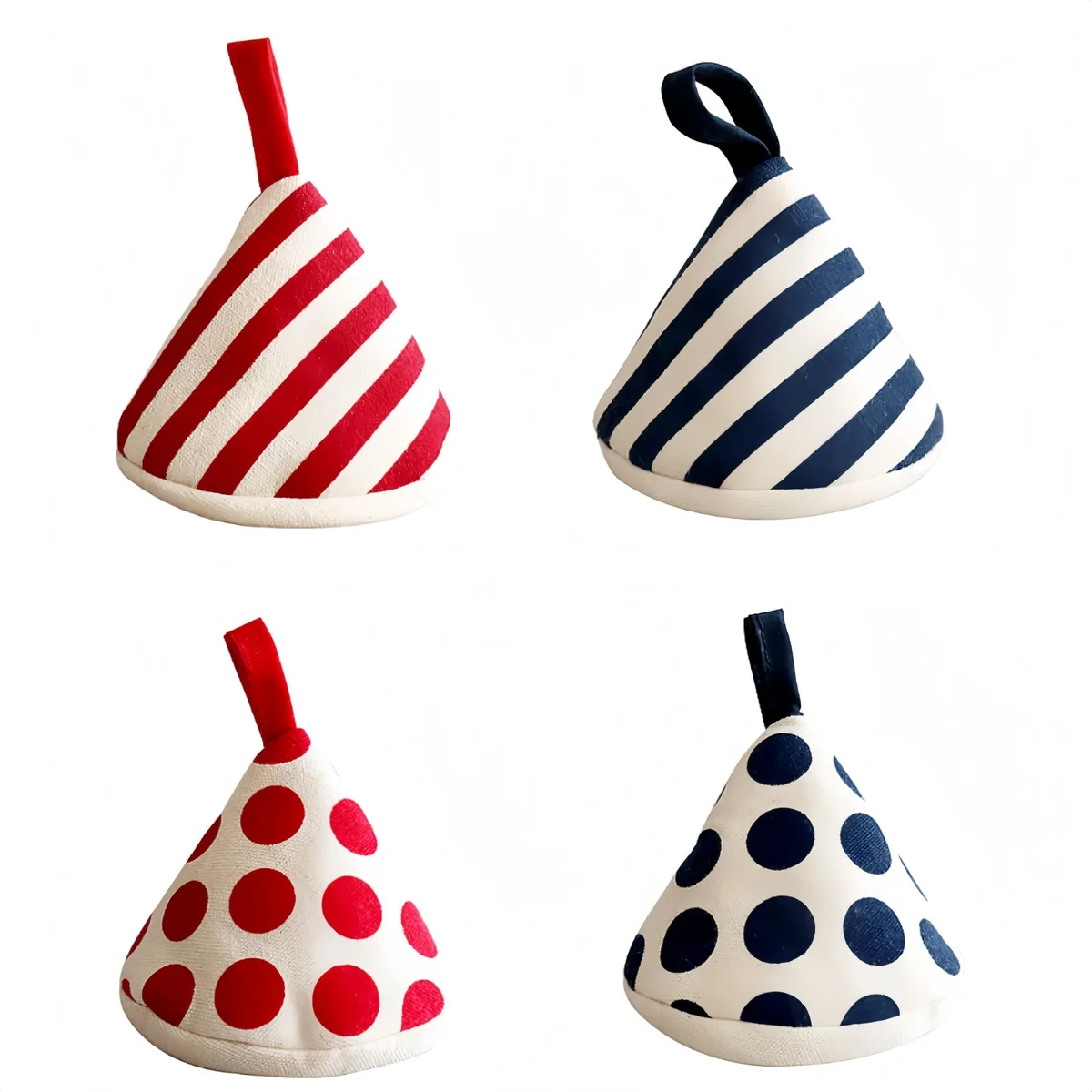 4-Pack Triangle Cotton Handle Covers, Blue/Red Polka Dot & Stripe — product photo