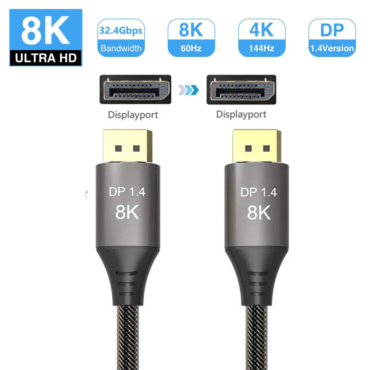 ESTONE ESTONE TJ-A033 DisplayPort cable 3.3 ft 8K 60 Hz 4K 144 Hz HBR3 32.4 Gbps — product photo
