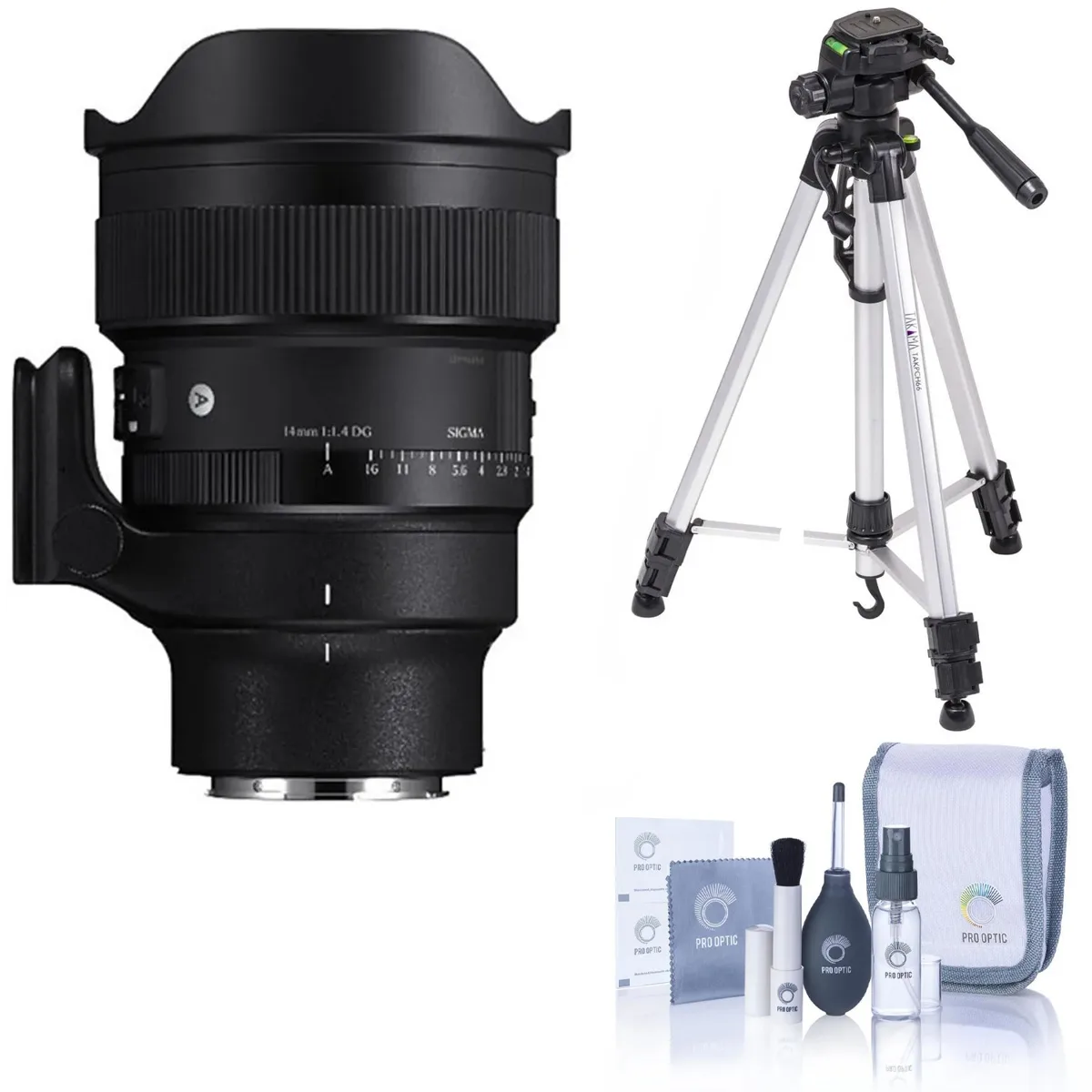 SIGMA SIGMA 14mm f/1.4 DG Art Lens for Sony E with 66" Tripod and Cleaning Kit — product photo